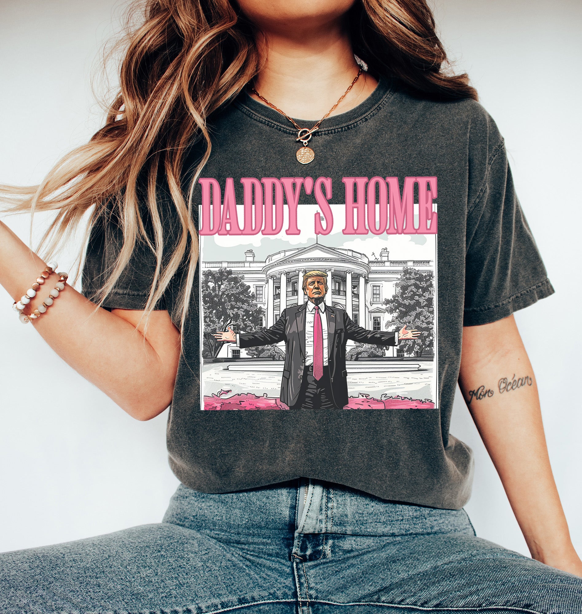daddy's on his way tee shirt sweatshirt dont worry daddy's on his way trump's driving car apparel trump 2024 maga Clothing