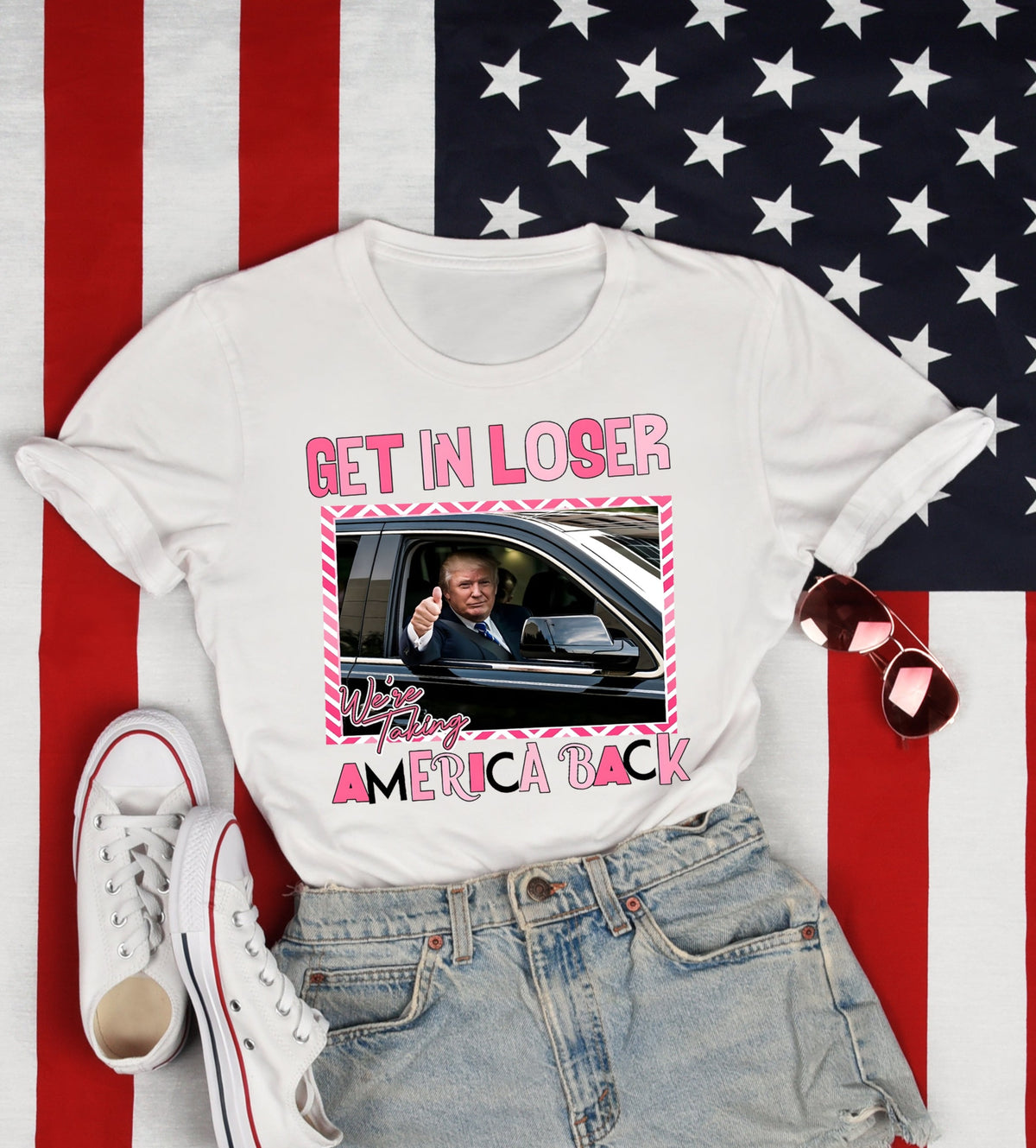 Get in loser we're taking America back T-Shirt anti biden trump 2024 USA election teeGet in loser we're taking America back T-Shirt anti biden trump 2024 USA election tee