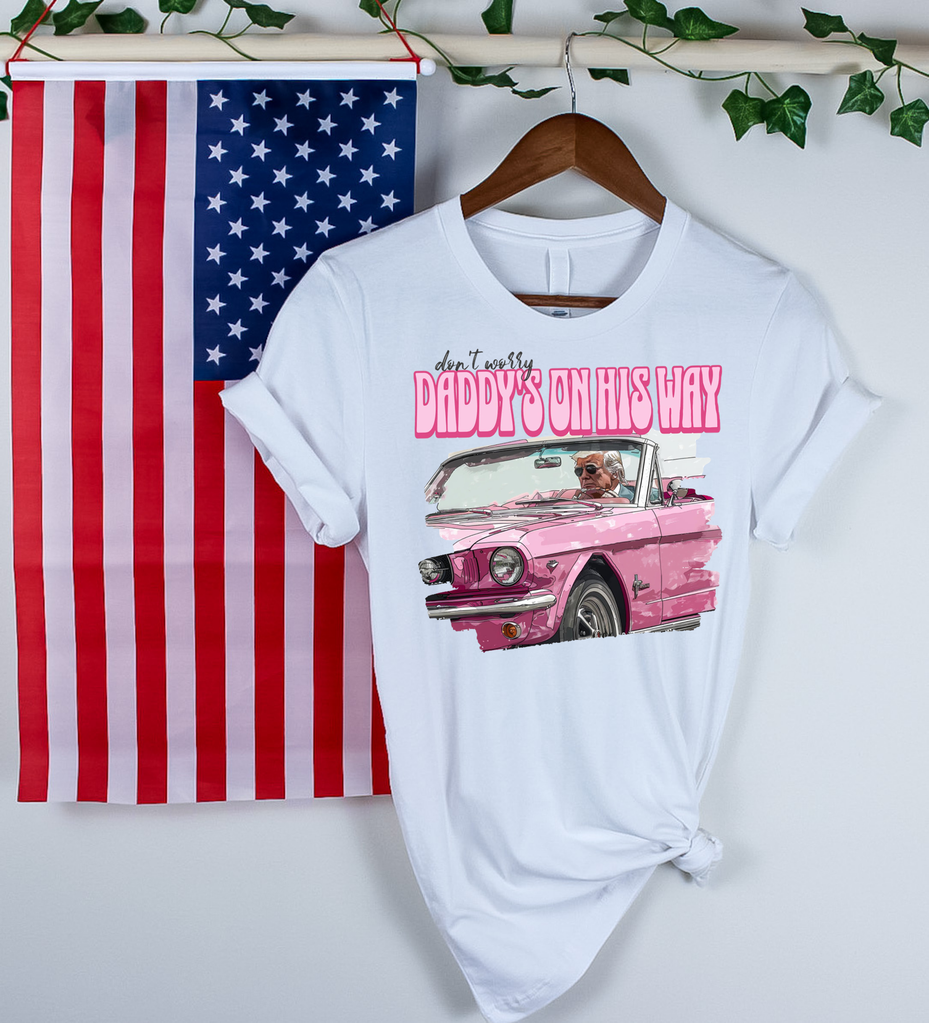 daddy's on his way tee shirt sweatshirt dont worry daddy's on his way trump's driving car apparel trump 2024 maga Clothing